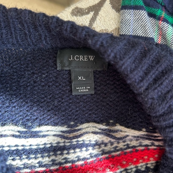 J. Crew Men's Navy and Red Fair Isle Lambs Wool Sweater - Picture 12 of 13